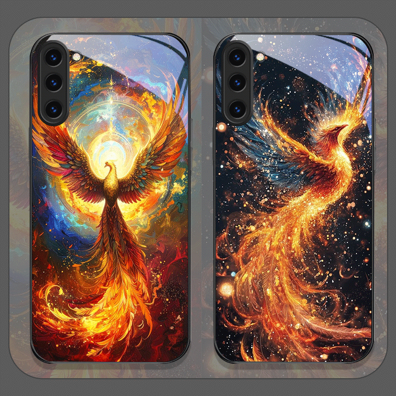 Samsung Accessories Phone - Aesthetic Phoenix Fire Feather Pattern Tempered